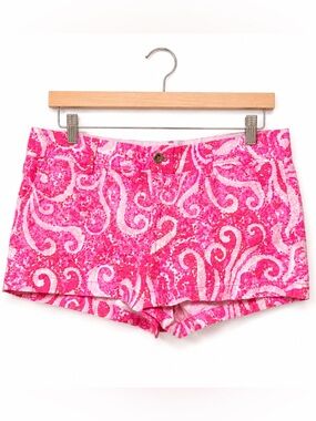Lilly Pulitzer Walsh Shorts Pink Paisley Print Size 14 Cotton Summer Preppy